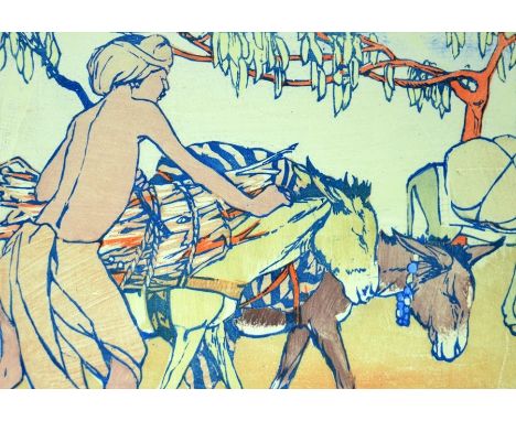 Mabel Royds (1874-1941), Donkey Boy (M.B. 24), coloured woodblock print, signed, 18cm x 25cm, framed