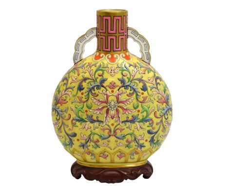 Christopher Dresser (attributed) for Royal Worcester, an Aesthetic Movement Chinese pilgrim flask vase, 1871, modelled as a Q