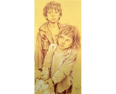 Franco Matania (1922-2006), Double Portrait of a Boy and Girl, chalk, signed, 56cm x 38cm, Rowley Gallery frame