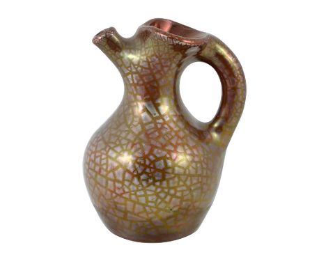 Edmund Harry Elton for Sunflower Pottery, an Elton Ware lustre jug, iridescent silver crackle, gourd form with narrow spout, 