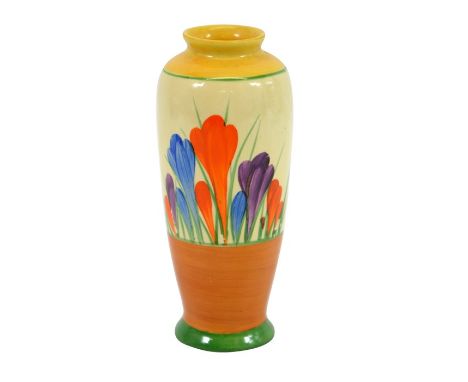 Clarice Cliff for Wilkinson, a Crocus, 186 shape vase, Crocus Bizarre marks, 15cm high