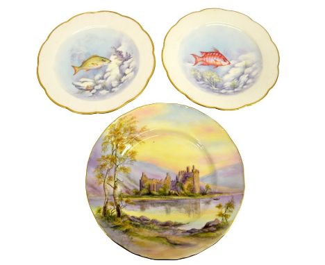 Ronald Van Ruyckevelt and Milwyn Holloway for Royal Worcester, a pair of Tropical Fish hand painted plates, 1960, including H