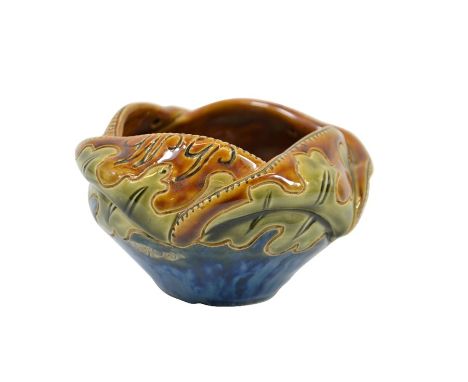 Mark V Marshall for Royal Doulton, a stoneware bowl, circa 1908, relief moulded and sgraffito decorated with leaves, incised 
