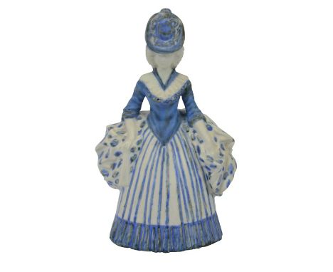 Mark V Marshall for Royal Doulton, a stoneware figure, titled 18th century figure with fan, matte blue and white glaze. incis