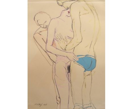 R B Kitaj (1932-2007), Trio (Kinsman 51 XIV), lithograph 1971, from A Daybook by Robert Creeley, signed, 58cm x 42cm, framed