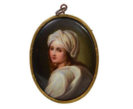 A Vienna type porcelain plaque, portrait of a woman in turban, 8.5cm x 6.5cm