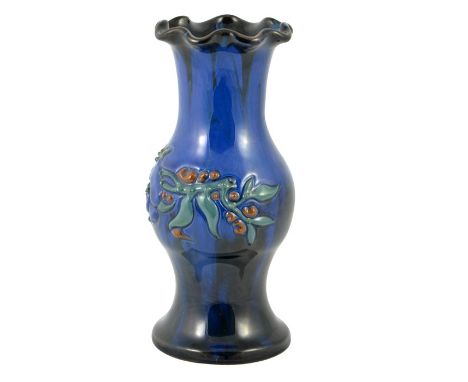 Edmund Harry Elton for Sunflower Pottery, an Elton Ware vase, knopped form, relief moulded with flowers, below a crimped rim,