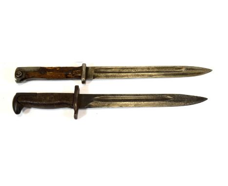 Two World War Two bayonets, German M1884/98 bayonet, ricasso marked Lex Coppel Solingen, crosspiece marked B.E.3.54, blade ed