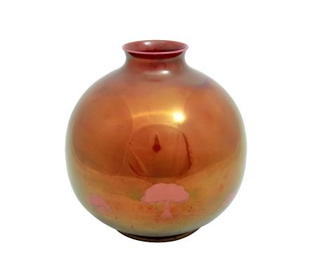 William Moorcroft, a Flambe ruby lustre Dawn variation landscape vase, spherical form, circa 1920, incised signature, 24cm hi