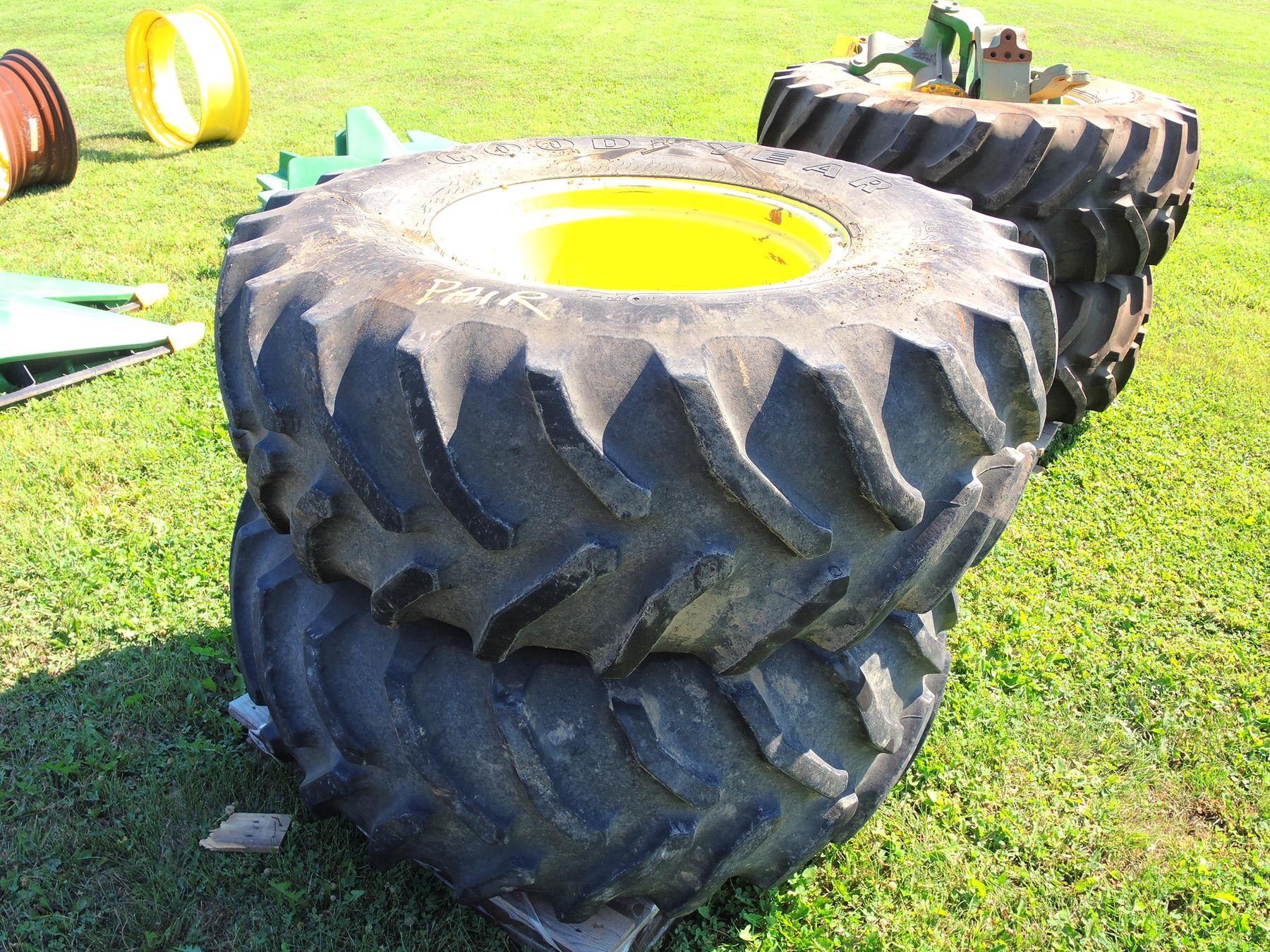 (1)PAIR OF 18.4X26 GOODYEAR TIRES ON 8HOLE RIMS