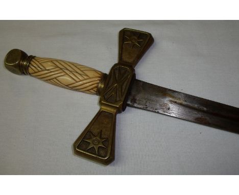 19th / 20th C dress sword For The Order Of The Knights Of Malta with 32.5 inch blade, brass cross piece and ribbed ivory grip