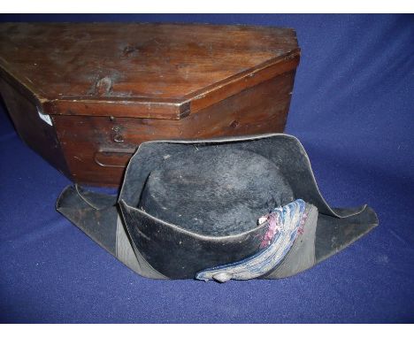 Early - mid 19th C French Naval Officers hat with blue and silver brocade embroidered strip with Vicinalite eagle white metal