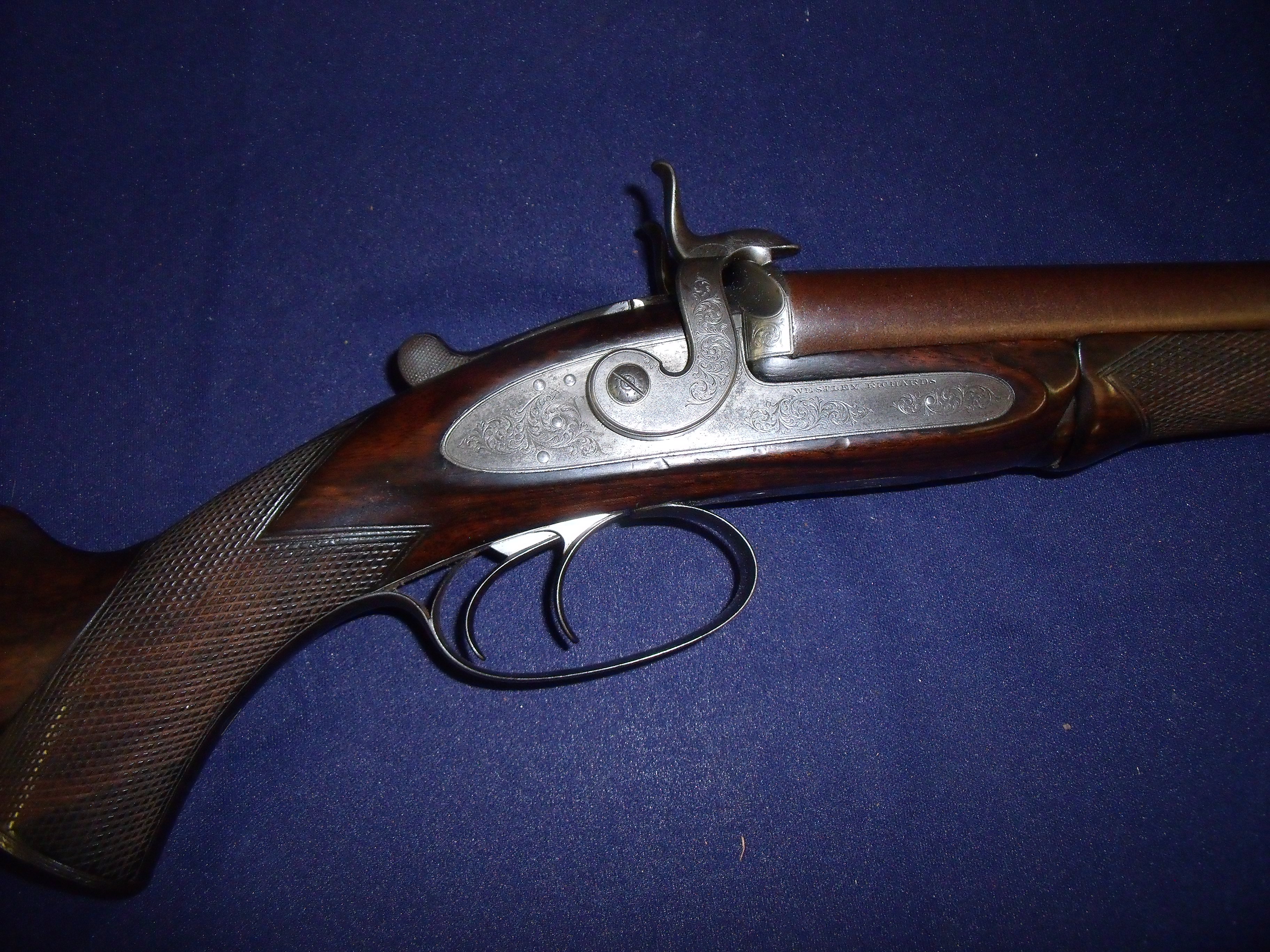 Wesley Richards 16 bore bar-in-wood crab-knuckle pin fire (1866) with ...