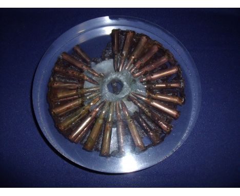 Scarce example of a WWI British Lewis gun circular top mounted 303 magazine with inert ammunition in relic state encased in r