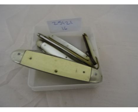Six mother-of-pearl penknives/button hooks