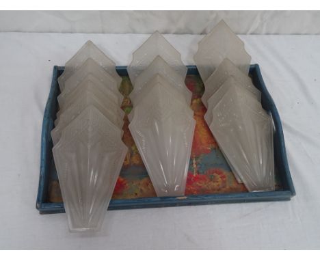 A painted tray with vintage vaseline light shades