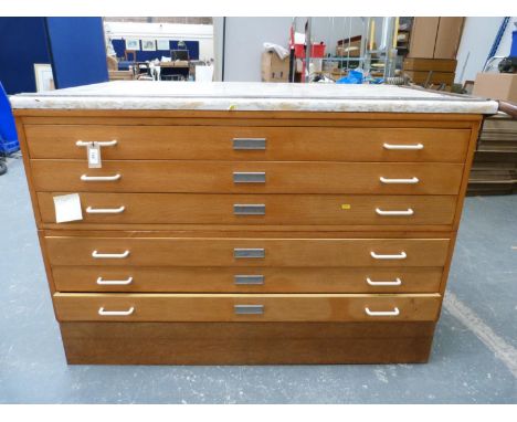 Book Binding Equipment. &nbsp;Large light oak plan chest with six drawers, the laminate top with guillotine &amp; sliding mea