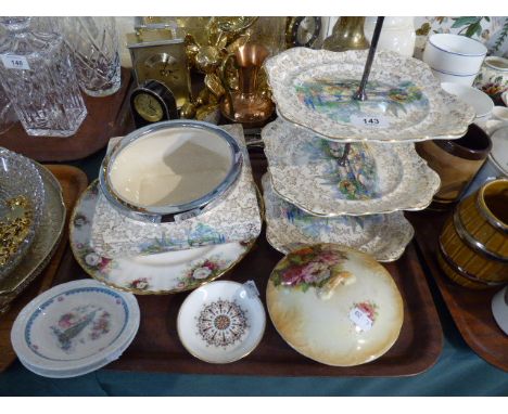 A Tray Containing Three Tier Cake Stand, Matching Bowl, Trinket Dishes Etc