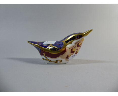 A Royal Crown Derby Nuthatch Paper Weight, Gold Button