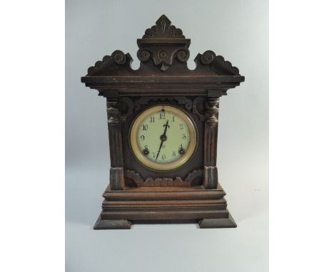 A Late 19th Century Walnut Cased American Mantle Clock By Ansonia, New York, 'The Eight Day Summit', 37cm high 
