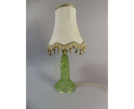 An Edwardian Moulded Green Glass Table Lamp the Support in the Form of Three Maidens, Mid 20th Century, 25cm High 