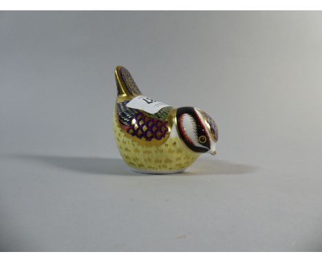 A Royal Crown Derby Blue Tit Paper Weight, Gold Button 
