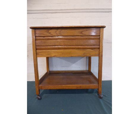 A Light Oak Lift Top Sewing Box with Stretcher Shelf and Drawer Containing Cottons and Accessories, 57cm Wide 