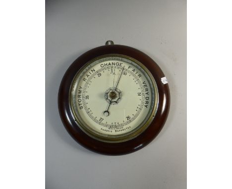 An Edwardian Circular Aneroid Barometer in Mahogany Frame, 24cm Diameter  