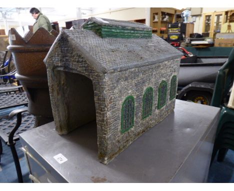 A Concrete Garden Ornament in the Form of a Railway Engine Shed, 43cm Long