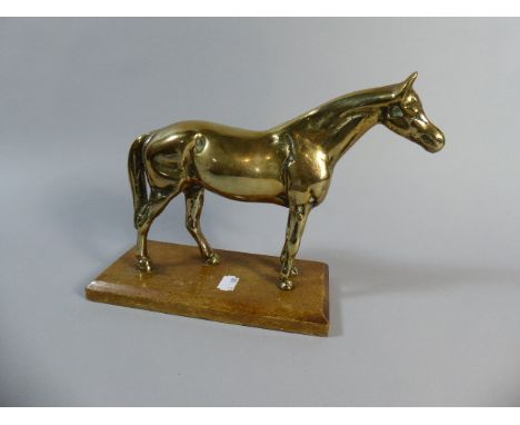 A Cast Brass Model of a Horse Set on Wooden Plinth, 19.5cm High 