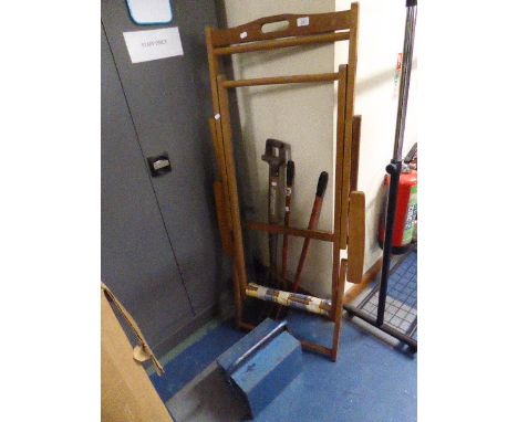 A Vintage Deck Chair, Tool Box, Forks and Lawn Edger