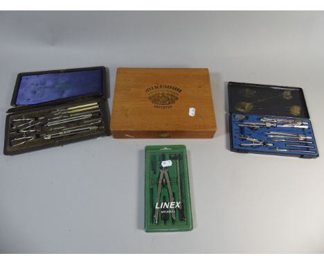 A Collection of Three Sets of Vintage Drawing Instruments and Cigar Box 