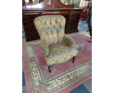 A Victorian Style Button Upholstered Ladies Armchair 