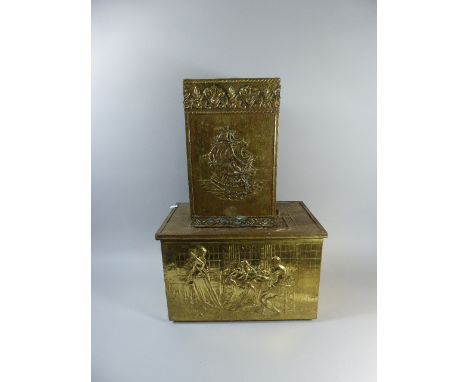 A Beaten Brass Slipper Box and Stick Stand 