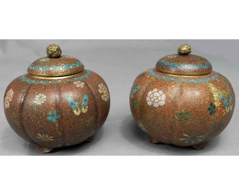 2 Deckelgefäße. Cloisonné Japan. Alt.8,5 cm. Handarbeit. Zellenschmelz oder Zellenemail. Versand kann organisiert werden.2 li
