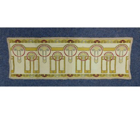 Jugendstil - Borte. Kreuzstich Stickerei.31 cm x 90 cm. Handgestickt. Wolle. Zustand siehe Fotos. Spätes 19. Jahrhundert. Ver
