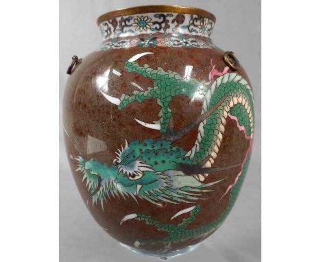 Cloisonné Ampel / Deckenlampe Japan. Alt.21 cm hoch. Handarbeit. Imperialer Drache mit 3 Klauen. Versand kann organisiert wer