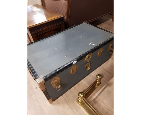 VINTAGE METAL STUDDED AND BOUND TRUNK