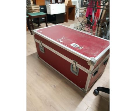 LARGE METAL BOUND TRAVEL TRUNK