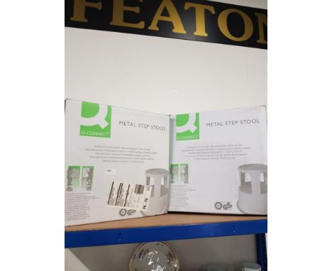 A PAIR OF BOXED Q CONNECT METAL STEP STOOLS