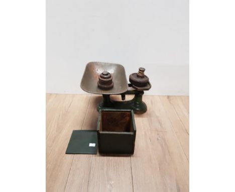 A SET OF VINTAGE SCALES AND WEIGHTS