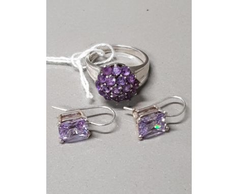 SILVER AND AMETHYST RING AND EARRING SET