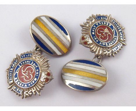A pair of white metal (tests silver) “Royal Army Service Corps” cufflinks.