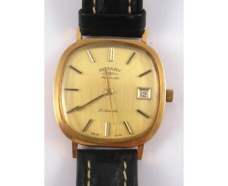 A 9 carat gold gent's Rotary date wrist watch, automatic movement, case approx 35mm 
