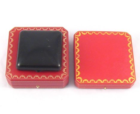 A mixed lot comprising two vintage Cartier and one Kutchinsky jewellery boxes, largest approx 12 x 12 cm
