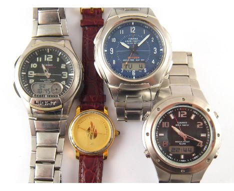 A mixed lot comprising three gent's Casio stainless steel wrist watches and a Jorg Gray, Hudson Valley, commemorative watch.
