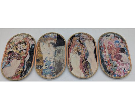 A set of four Gustav Klimt wall plates produced in 1997 each 24cm x 14cm, "Freudentaumel","Mutterliebe","Lebensflub","Menschh