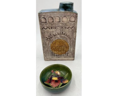 A Troika pottery, St. Ives, chimney vase by Marilyn Pascoe with typical textured decoration, monogrammed MP to base (slight c