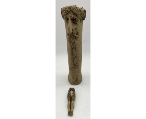 A Bernard Pearson (Clarecraft) studio pottery cylindrical vase decorated with a bearded man, impressed mark to base along wit