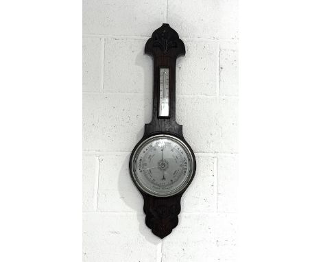 An Aneroid banjo Barometer by Chas Waller & Sons along with a vintage green brief case 35cm x 23cm x 9cm